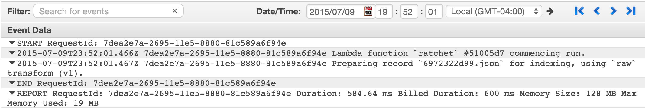 CloudWatch Logs with Lambda Output